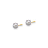 14k Yellow Gold Pearl Stud Earrings, Round Gray Cultured Freshwater Pearls for Women
