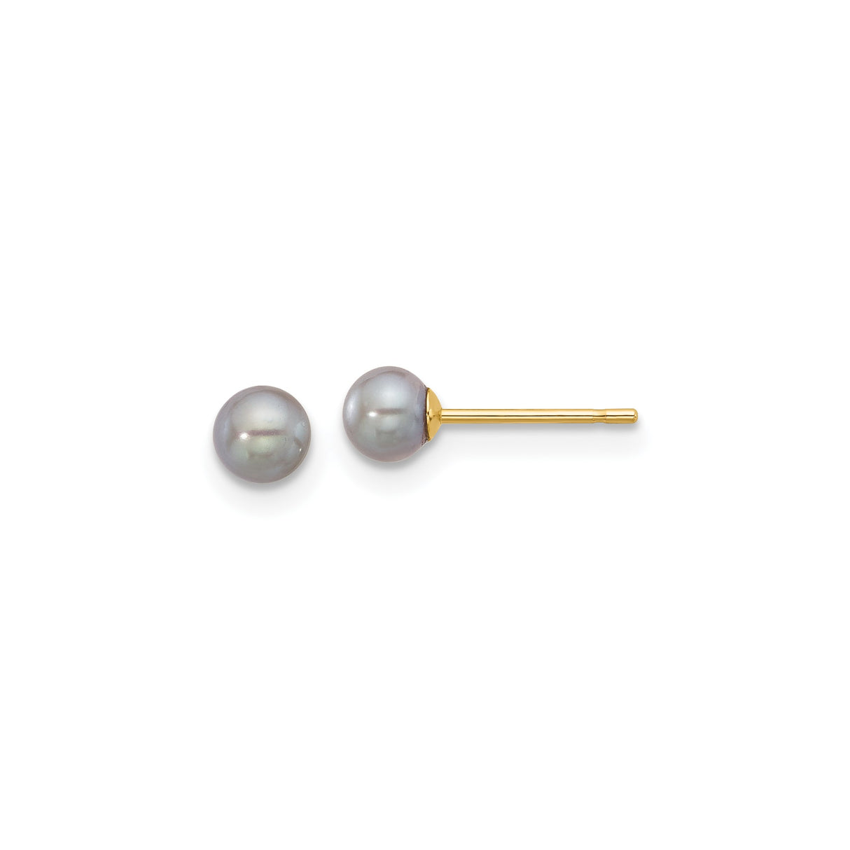 14k Yellow Gold Pearl Stud Earrings, Round Gray Cultured Freshwater Pearls for Women