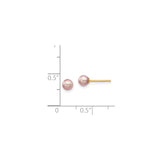 14k Yellow Gold Pearl Stud Earrings with Round Pink Cultured Pearls, Classic Minimal Design