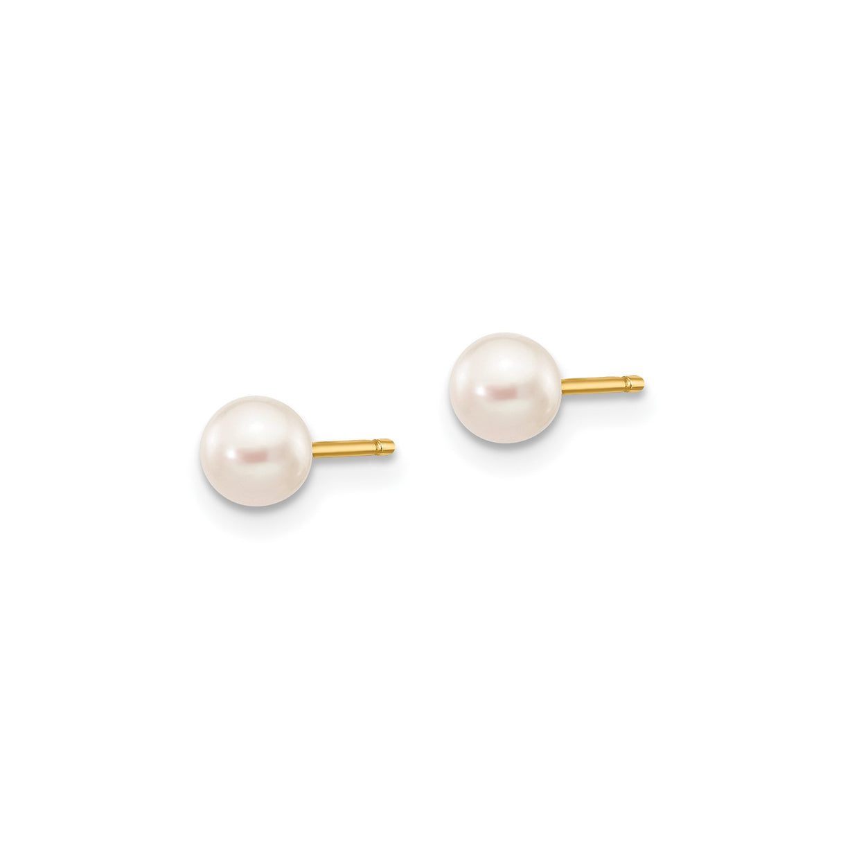14k Yellow Gold Stud Earrings with Cultured White Pearls, Classic Minimalist Style for Women