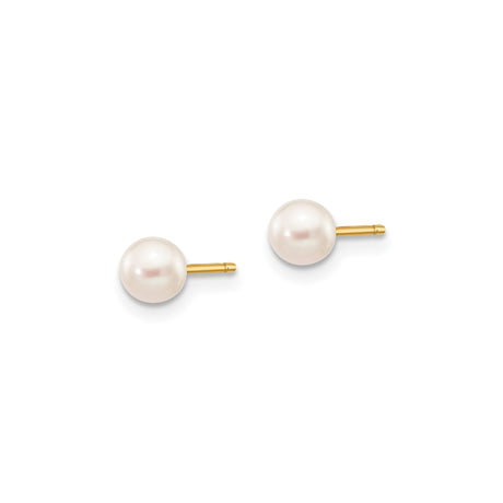 14k Yellow Gold Stud Earrings with Cultured White Pearls, Classic Minimalist Style for Women