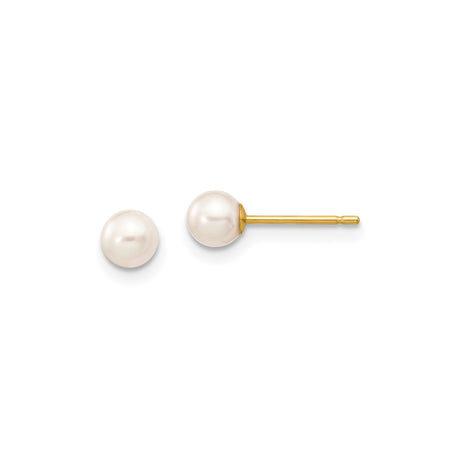 14k Yellow Gold Stud Earrings with Cultured White Pearls, Classic Minimalist Style for Women