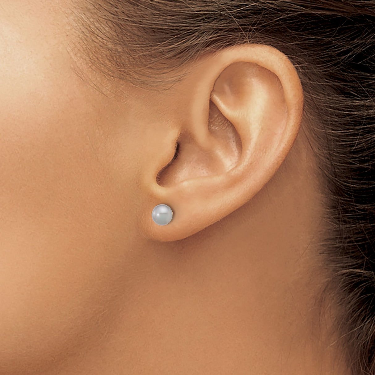 14k Yellow Gold Stud Earrings with Round White Cultured Freshwater Pearls for Women