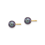 14k Yellow Gold Stud Earrings with Black Cultured Pearls, Classic Style for Women