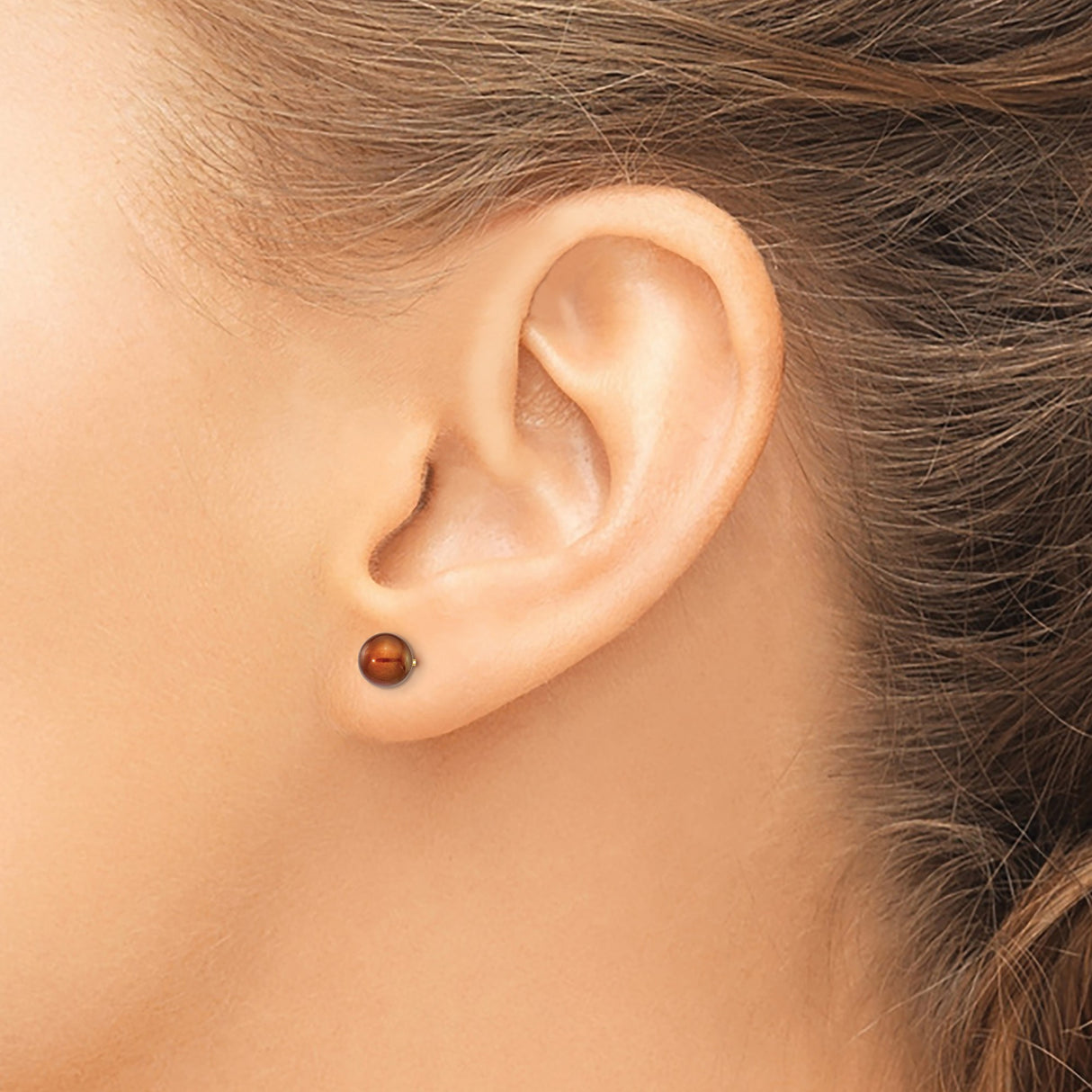 14k Yellow Gold Pearl Stud Earrings, Round Minimalist Design for Women