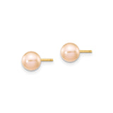 14k Yellow Gold Stud Earrings with Round Pink Pearls, Classic Dainty Style for Women