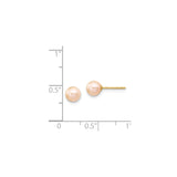 14k Yellow Gold Stud Earrings with Round Pink Pearls, Classic Dainty Style for Women