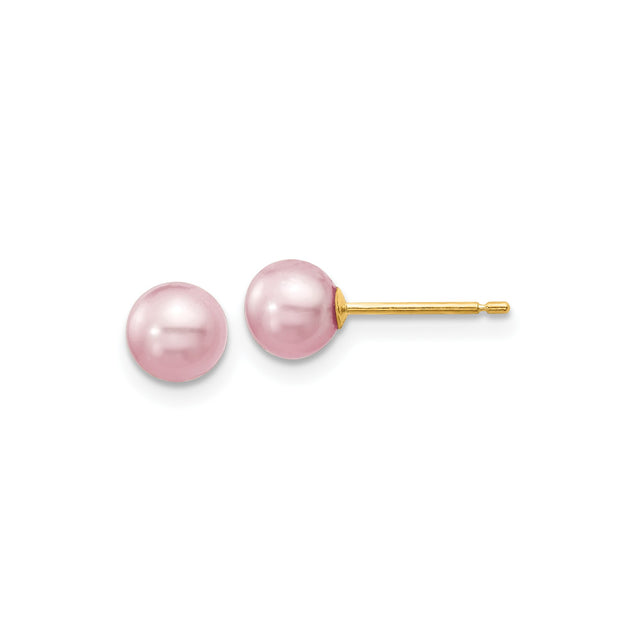 14k Yellow Gold Pearl Stud Earrings, Pink Cultured Pearls, Classic Womens Jewelry
