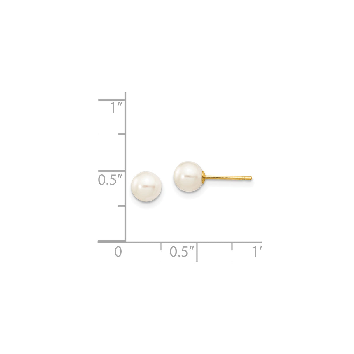 14k Yellow Gold Pearl Stud Earrings with Round White Cultured Pearls, Classic Design for Women