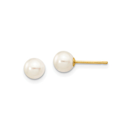 14k Yellow Gold Pearl Stud Earrings with Round White Cultured Pearls for Women