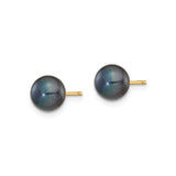 14k Yellow Gold Stud Earrings with Black Cultured Pearl, Round Button Style for Women
