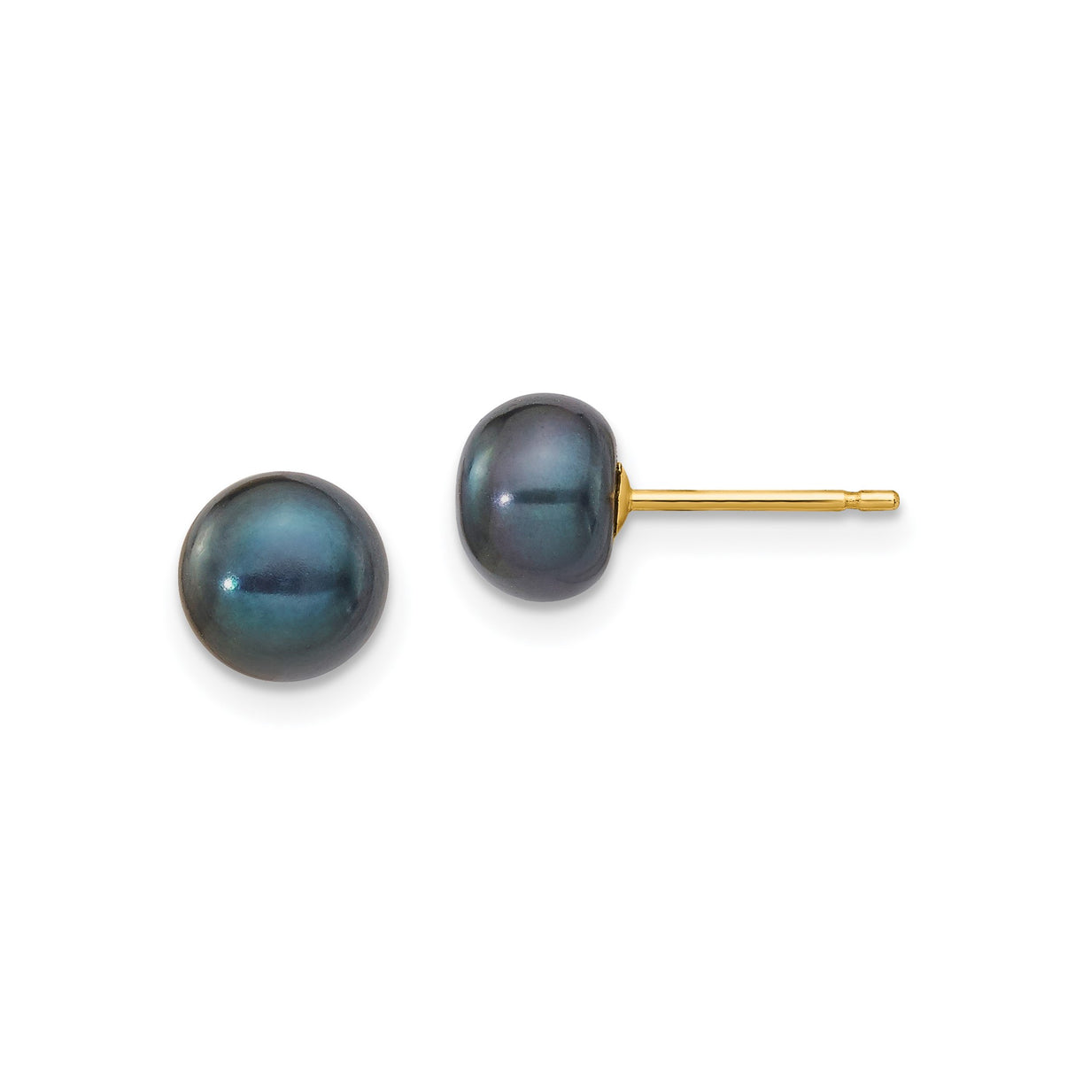 14k Yellow Gold Stud Earrings with Black Cultured Pearls, Minimalist Timeless Design for Women