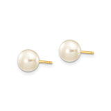 14k Yellow Gold Stud Earrings with Round Cultured White Pearls, Classic Bridal Style
