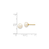 14k Yellow Gold Stud Earrings with Round Cultured White Pearls, Classic Bridal Style