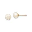 14k Yellow Gold Stud Earrings with Round Cultured White Pearls, Classic Bridal Style