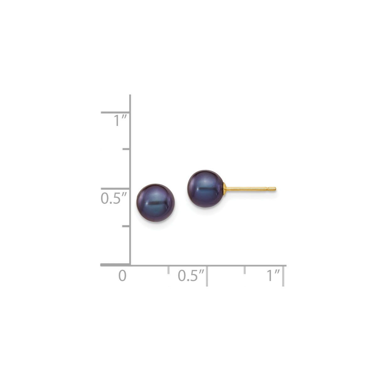 14k Yellow Gold Pearl Stud Earrings, Black Cultured Round Pearls, Classic Style for Women