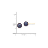14k Yellow Gold Pearl Stud Earrings, Black Cultured Round Pearls, Classic Style for Women