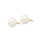 14k Yellow Gold Pearl Stud Earrings with Round White Cultured Pearls, Classic Design for Women