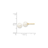 14k Yellow Gold Pearl Stud Earrings with Round White Cultured Pearls, Classic Design for Women