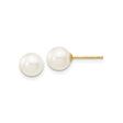 14k Yellow Gold Pearl Stud Earrings with Round White Cultured Pearls, Classic Design for Women