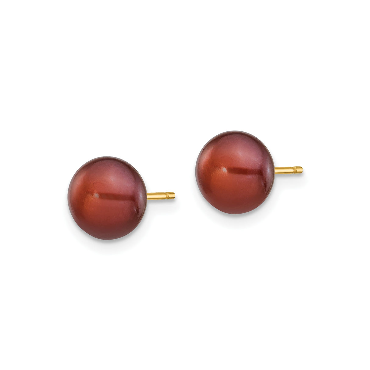 14k Yellow Gold Stud Earrings with Chocolate Freshwater Pearls, Classic Minimalist Design for Women
