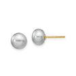 14k Yellow Gold Stud Earrings with Round White Cultured Freshwater Pearls, Classic Design