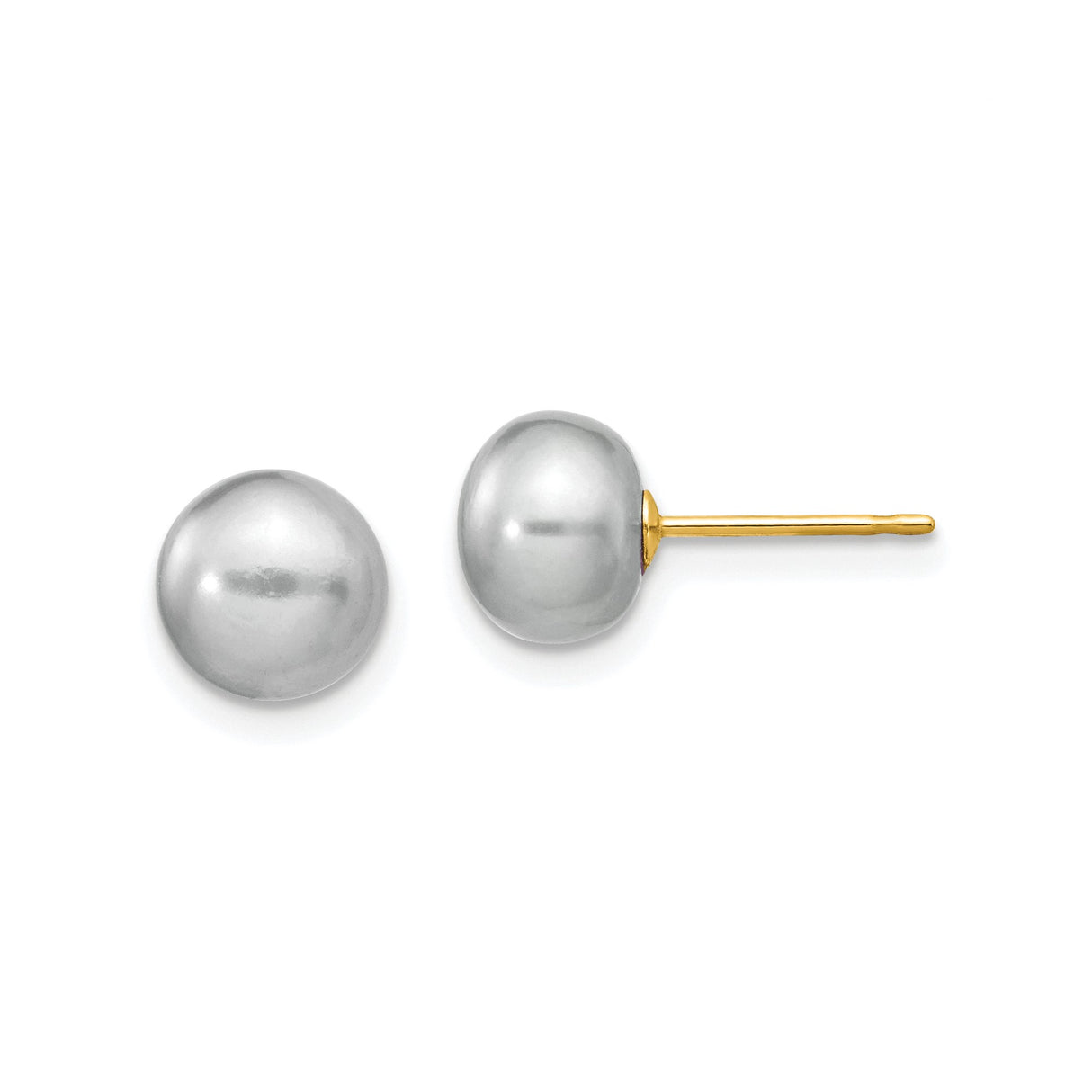 14k Yellow Gold Stud Earrings with Round White Cultured Freshwater Pearls, Classic Design