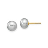 14k Yellow Gold Stud Earrings with Round White Cultured Freshwater Pearls, Classic Design