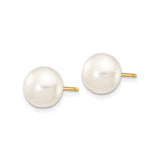 14k Yellow Gold Pearl Stud Earrings with Round White Cultured Pearls, Classic Minimalist Design for Women