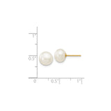 14k Yellow Gold Pearl Stud Earrings with Round White Cultured Pearls, Classic Minimalist Design for Women