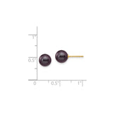 14k Yellow Gold Pearl Stud Earrings, Black Cultured Pearls, Classic Minimalist Style for Women