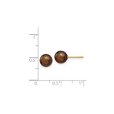 14k Yellow Gold Pearl Stud Earrings, Round Cultured Freshwater, Push-Back for Women