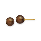14k Yellow Gold Pearl Stud Earrings, Round Cultured Freshwater, Push-Back for Women