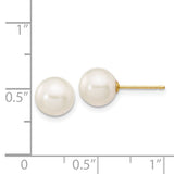 14k Yellow Gold Pearl Stud Earrings, Classic White Cultured Pearls, Minimalist Style for Women