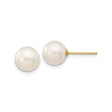 14k Yellow Gold Pearl Stud Earrings with White Cultured Pearls, Classic Minimalist Design