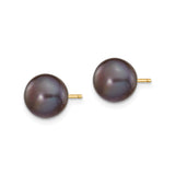 14k Yellow Gold Stud Earrings with Black Cultured Pearls, Classic Timeless Design for Women