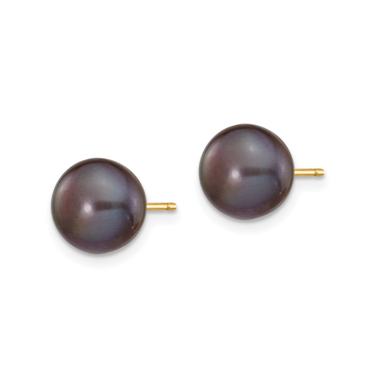 14k Yellow Gold Stud Earrings with Black Cultured Pearls, Button Freshwater Design