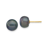 14k Yellow Gold Stud Earrings with Black Cultured Pearls, Classic Timeless Design for Women