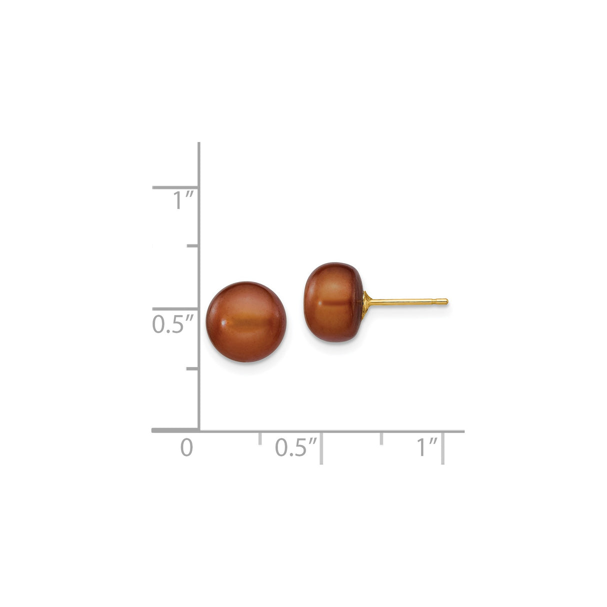 14k Yellow Gold Stud Earrings with Brown Cultured Pearls, Classic Design for Women