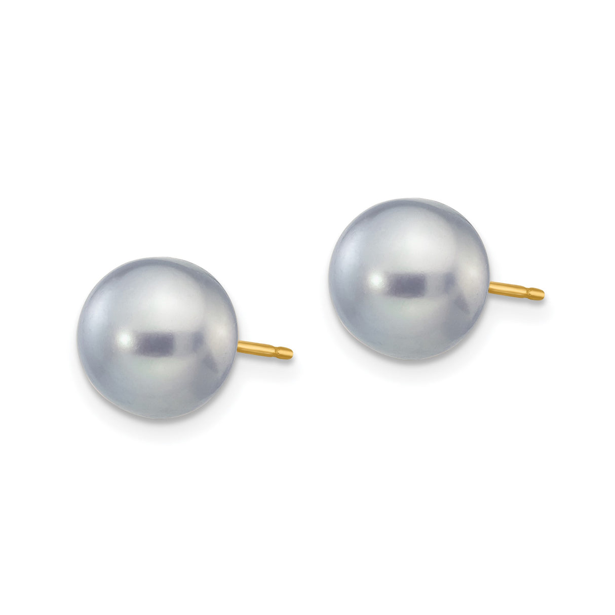 14k Yellow Gold Stud Earrings with Round Gray Cultured Pearls, Minimalist Classic Style for Women