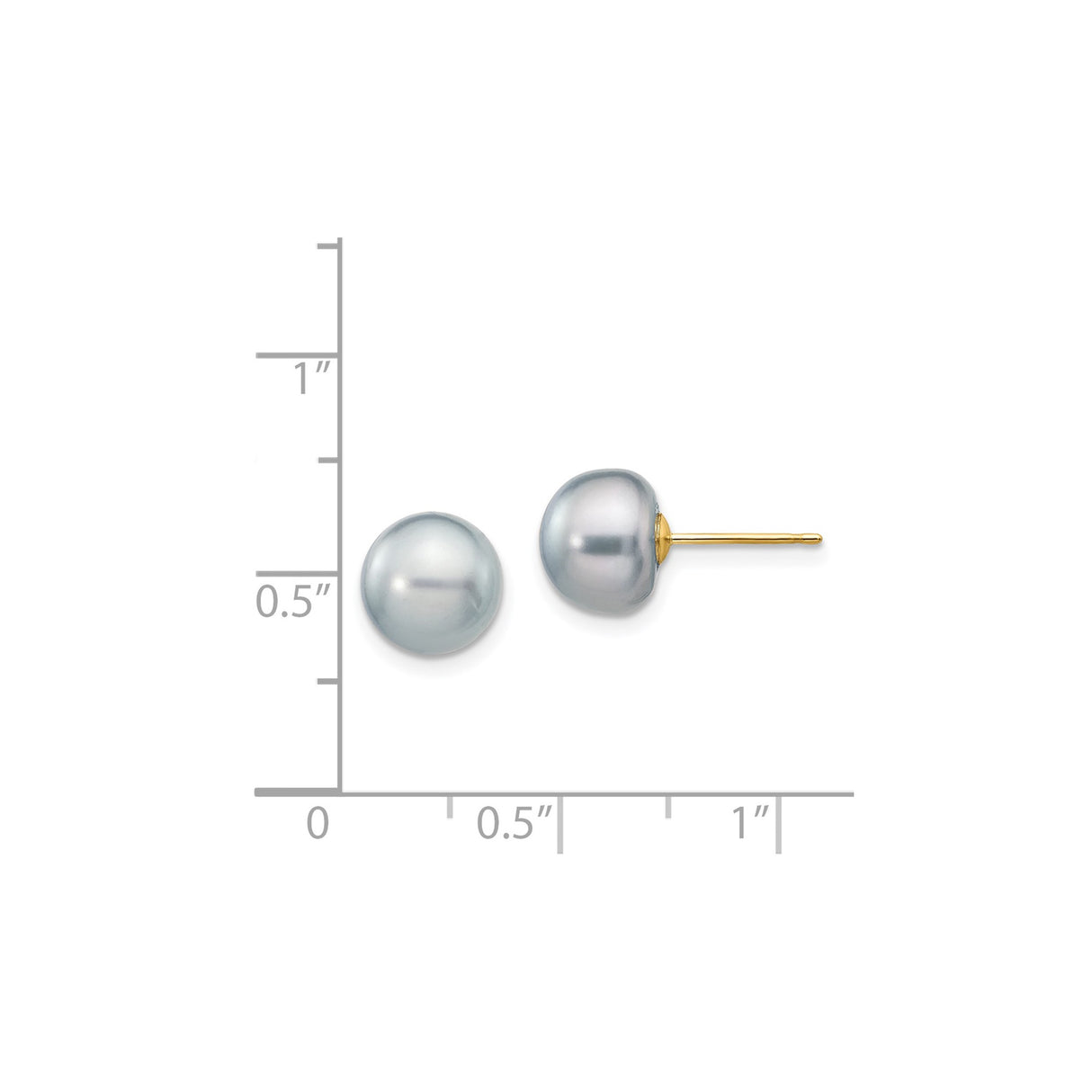 14k Yellow Gold Stud Earrings with Round Gray Cultured Pearls, Minimalist Classic Style for Women