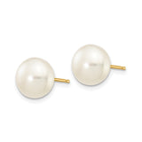 14k Yellow Gold Pearl Stud Earrings with Round White Cultured Pearls, Classic Post Style