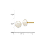 14k Yellow Gold Pearl Stud Earrings with Round White Cultured Pearls, Classic Post Style