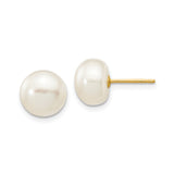 14k Yellow Gold Pearl Stud Earrings with Round White Cultured Pearls, Classic Post Style