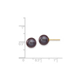 14k Yellow Gold Stud Earrings with Black Cultured Pearls, Minimal Classic Design for Women