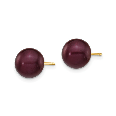 14k Yellow Gold Stud Earrings with Chocolate Brown Freshwater Pearls, Classic Round Design