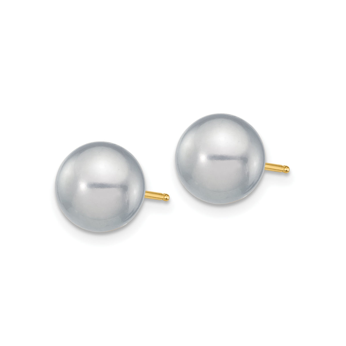14k Yellow Gold Pearl Stud Earrings with Round White Cultured Pearls, Classic Design for Women