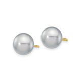 14k Yellow Gold Pearl Stud Earrings with Round White Cultured Pearls, Classic Design for Women