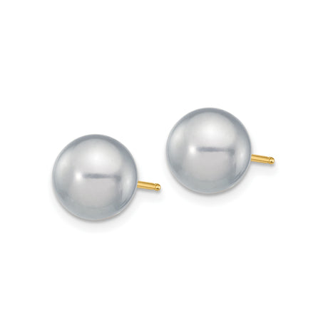 14k Yellow Gold Pearl Stud Earrings with Round White Cultured Pearls, Classic Design for Women
