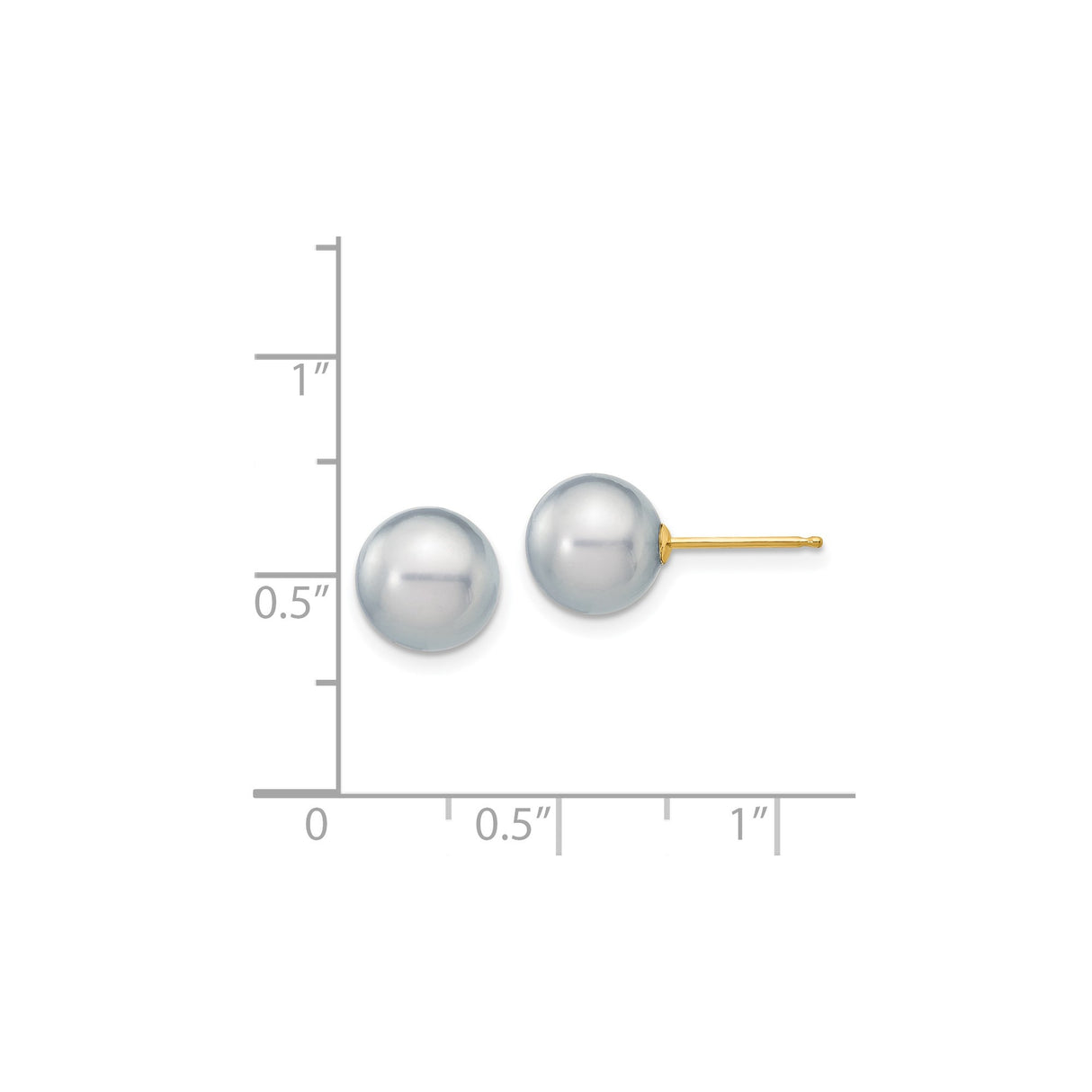 14k Yellow Gold Pearl Stud Earrings with Round White Cultured Pearls, Classic Design for Women